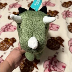 Pillowfort Green Dinosaur Plush Pillow with White Horns